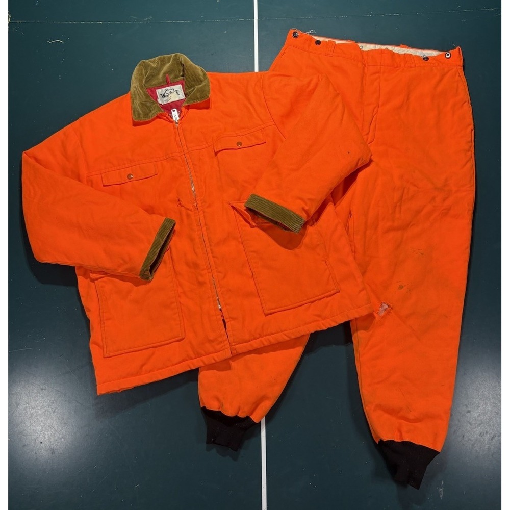 Vintage Woolrich Blaze Orange Hunting Chore Jacket & Pant's Men's XL Quilted 70s